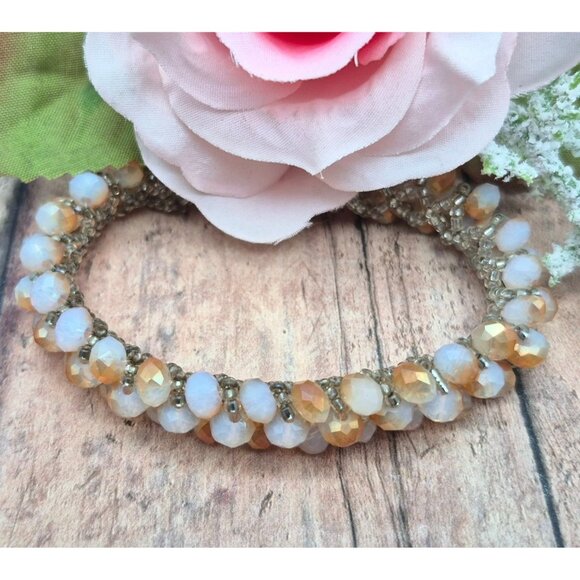 Sparkle Cluster Crystal Magnetic Clasp 7.5" Bracelet Frosted Amber Color Beads - Picture 5 of 11